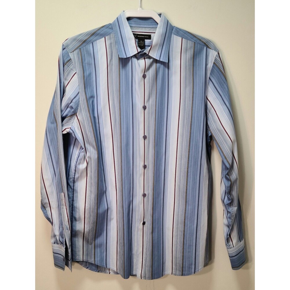 INC Men's Striped Button Down Shirt Long Sleeve Cotton Blue White Red Size M EUC - Picture 2 of 5
